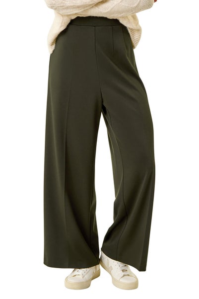 Roman Khaki Petite Wide Leg Ponte Stretch Trouser
