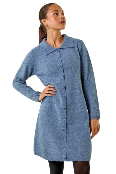 Roman Blue Petite Collared Knit Shift Dress
