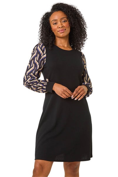 Roman Royal Blue Petite Geo Print Sleeve Shift Dress