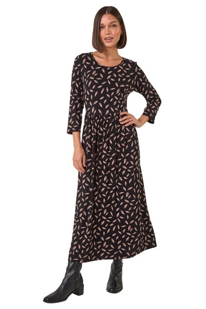 Roman Black Scattered Floral Print Midi Dress