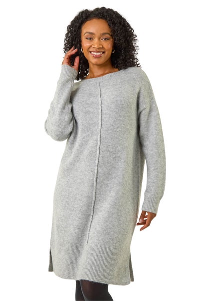 Roman Grey Petite Knitted Pintuck Shift Dress
