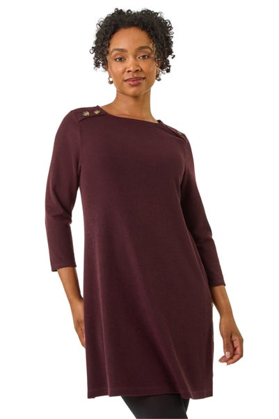 Roman Wine Petite Buttoned Stretch Dress