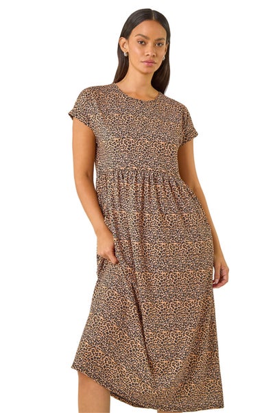 Dusk Biscuit Leopard Print Midi Stretch Dress