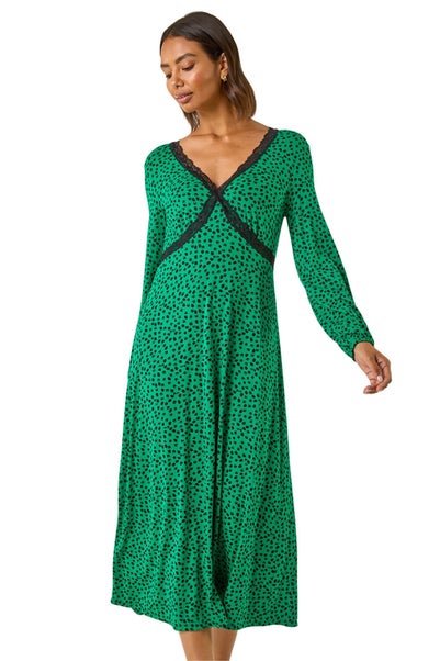 Roman Green Lace Front Midi Dress