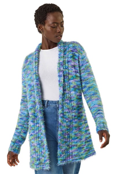 Roman Blue Fluffy Longline Cosy Cardigan