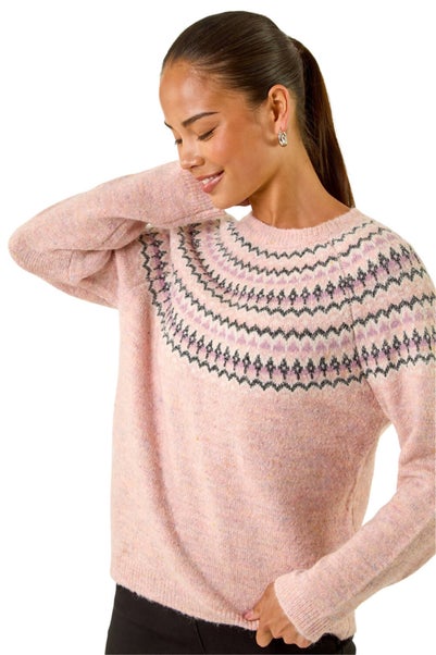 Roman Light Pink Petite Metallic Fairisle Jumper