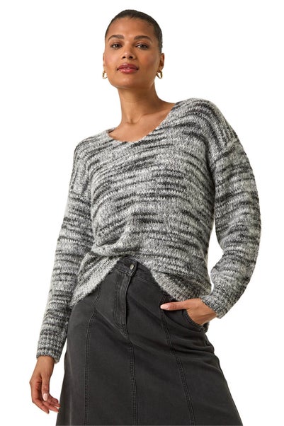 Roman Black Shimmer V-Neck Knitted Jumper