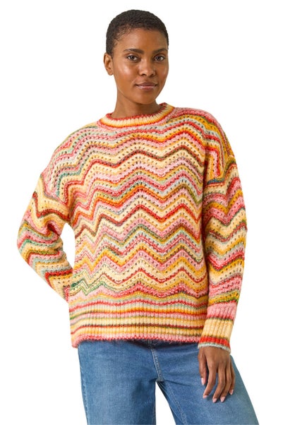 Roman Multi Zig Zag Pointelle Knit Jumper