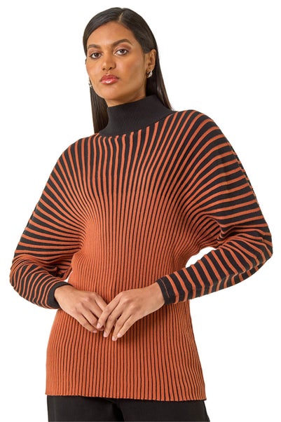 Roman Orange Colour Block Stripe Knit Jumper