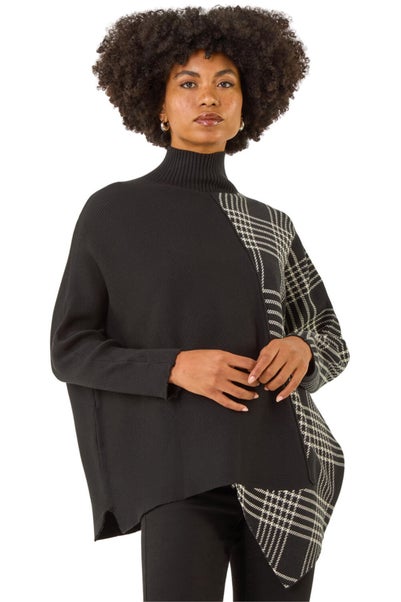 Roman Black Plaid High Neck Knit Jumper