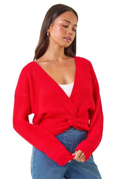 Roman Red Petite Twist Front Knit Jumper