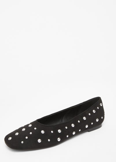 Quiz Black Faux Suede Diamante Pumps