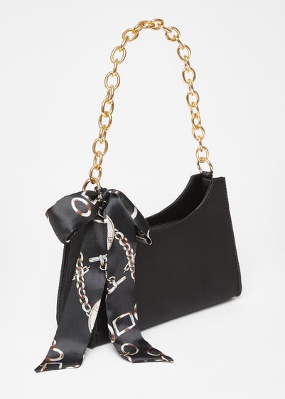 Quiz Black Satin Chain Shoulder Bag