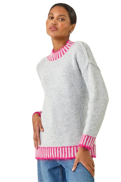 Roman Grey Contrast Colourblock Knit Jumper