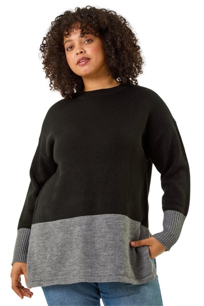Roman Black Colour Block Knit Jumper
