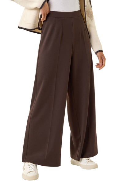 Roman Chocolate Petite Wide Leg Ponte Stretch Trouser