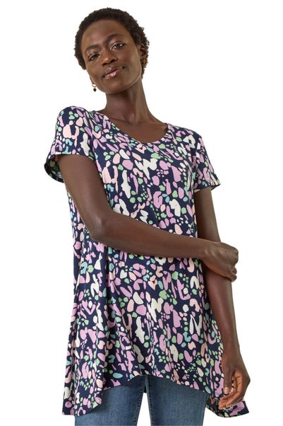 Roman Navy Spot Print Hanky Hem Top