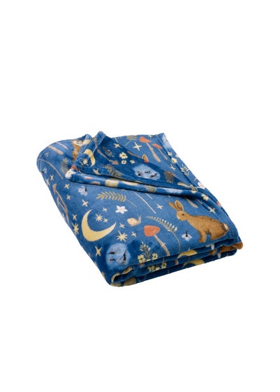 Catherine Lansfield Enchanted Twilight Animals Cosy Fleece Blanket Throw Navy Blue