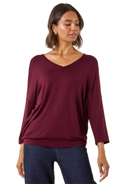 Roman Burgundy V-Neck Jersey Stretch T-Shirt