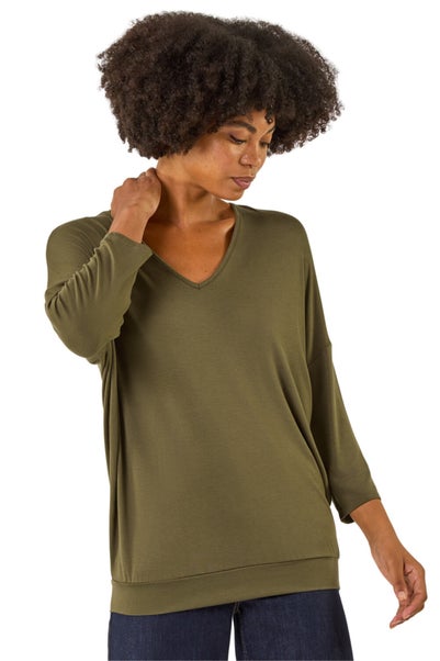 Roman Khaki V-Neck Jersey Stretch T-Shirt