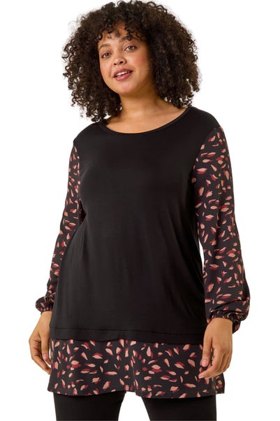 Roman Black Curve Contrast Stretch Top