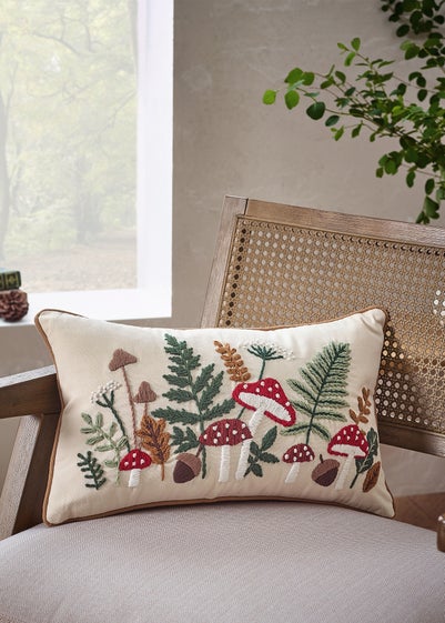 Catherine Lansfield Embroidery Woodland Cushion Natural