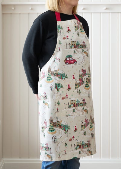 Catherine Lansfield Christmas Town Cotton Kitchen Adult Apron Natural