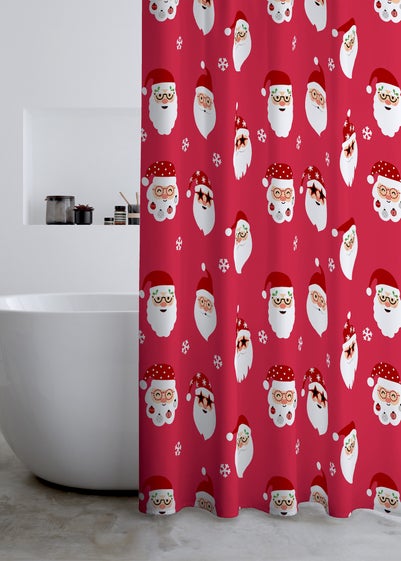 Catherine Lansfield Christmas Santa Spec-Tacular Shower Curtain Red