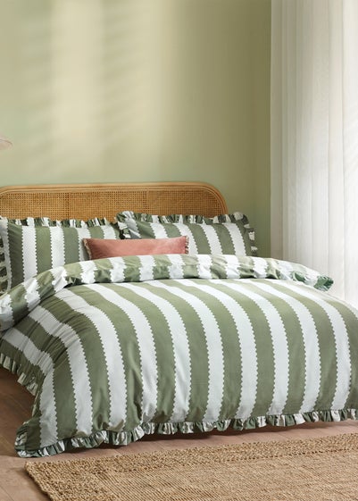 Wylder Nature Birdie Stripe Ruffle Baygreen/Mist Duvet Set