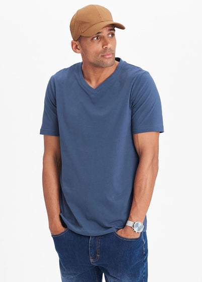 Cotton Traders Steel Blue V Neck T-Shirt