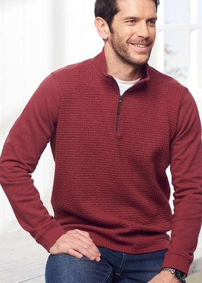 Cotton Traders Rusty Red Textured Zip Neck Top