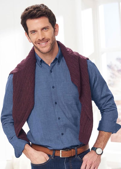 Cotton Traders Steel Blue Long Sleeve Soft Touch Crosshatch Shirt