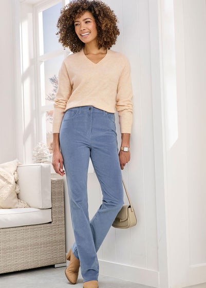 Cotton Traders Misty Blue Stretch Cord Straight Leg Jeans
