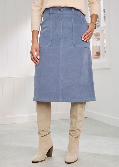 Cotton Traders Misty Blue Stretch Cord Midi Skirt
