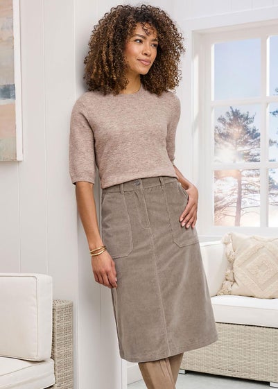 Cotton Traders Mocha Stretch Cord Midi Skirt