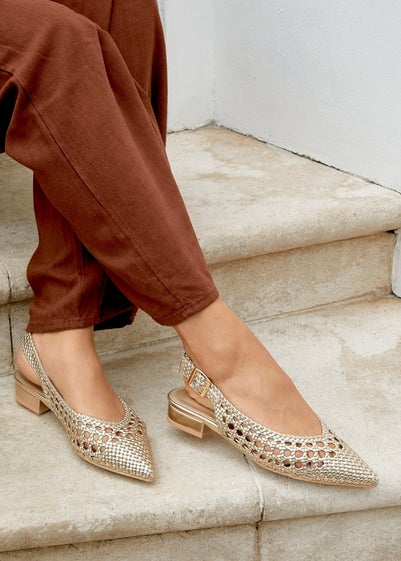 Linzi Carolina Gold Faux Leather Woven Ballet Flats