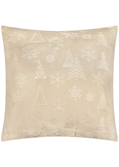 Furn Festive Time Embossed Fleece Natural Cushion