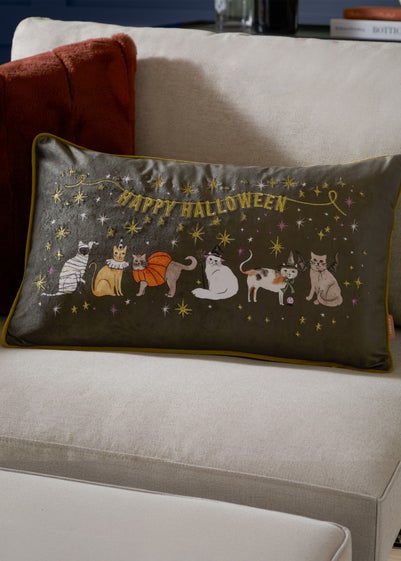 Furn Halloween Pawty Embroidered Velvet Multi Cushion