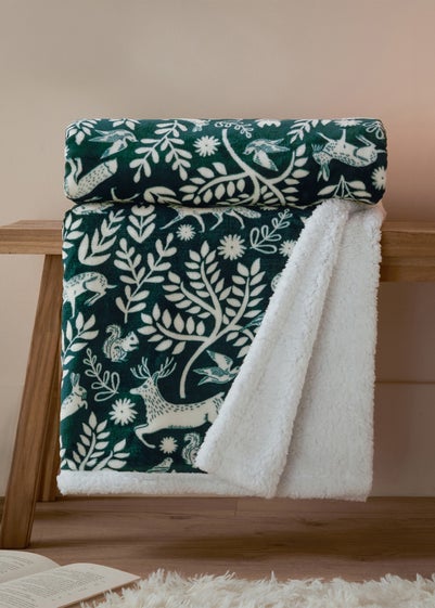 Furn Forest Green Skandi Woodland Sherpa Fleece Forest Throw