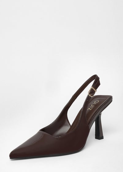 Quiz Brown Patent Sling Back Court Heels