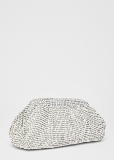 Quiz Silver Diamante Gathered Pouch Bag