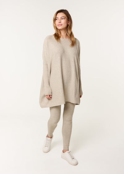 Blue Vanilla Beige Scattered Studded Embellished Knitwear Set