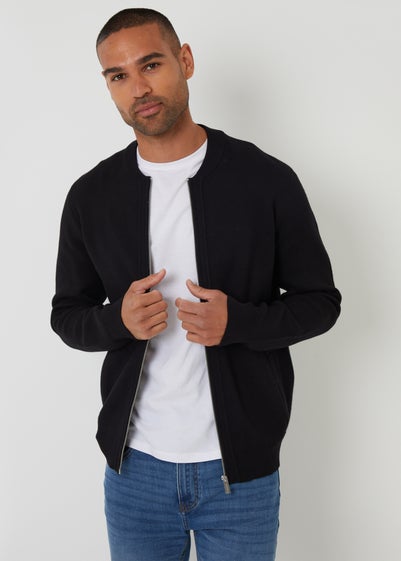 Threadbare Black Bomber-Style Knitted Zip Through Cardigan
