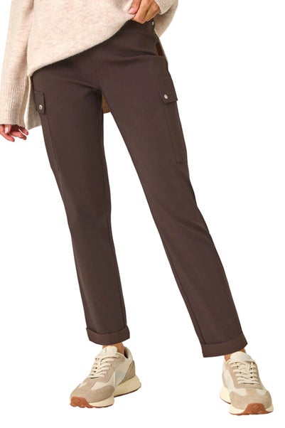 Roman Chocolate Turn Up Stretch Cargo Trousers