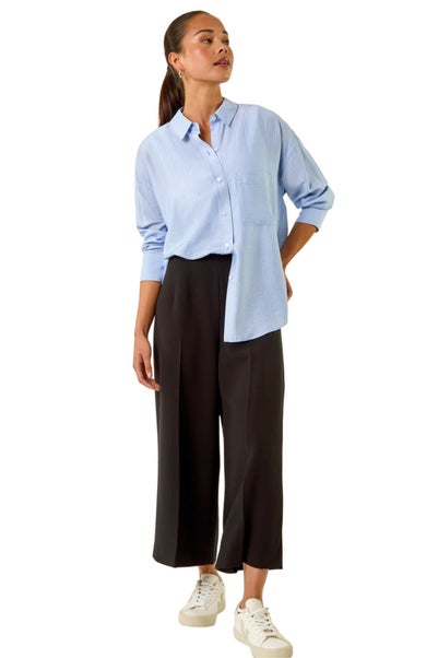 Roman Blue Petite Stripe Buttoned Pocket Shirt