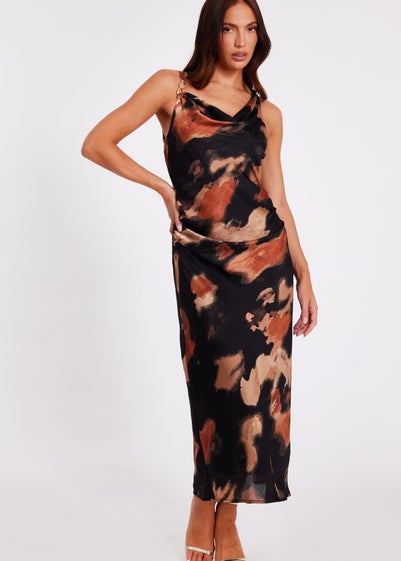 Quiz Black Printed Cowl Neck Midaxi Dress
