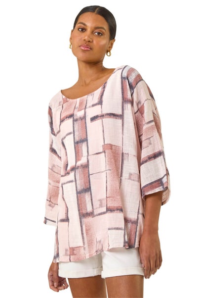 Roman Light Pink Abstract Print Tunic Top