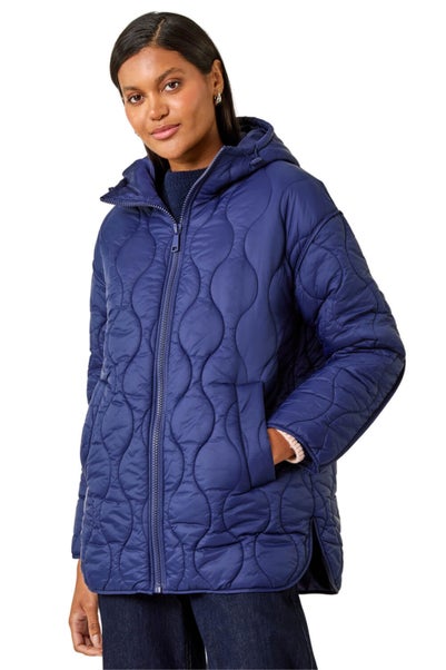 Roman Navy Quilted Hooded Coat