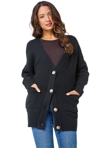 Roman Black Relaxed Longline Cardigan