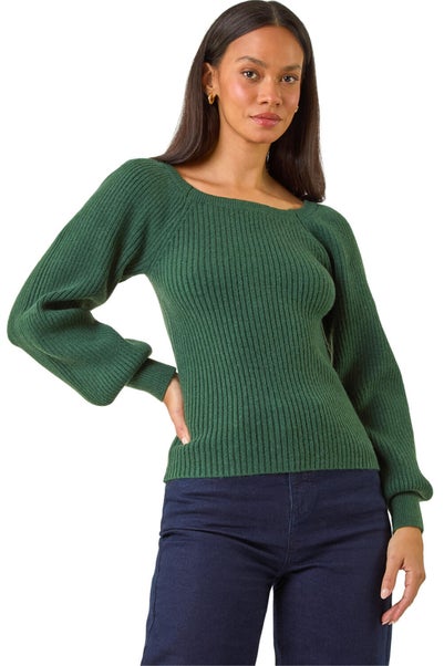 Dusk Forest Ribbed Blouson Knit Jumper